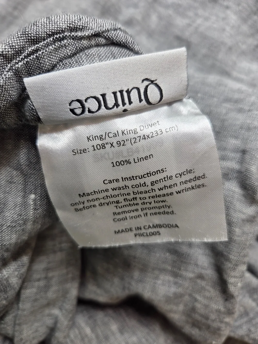 QUINCE European Linen Duvet Cover King/Cal King Charcoal Chambray 7952